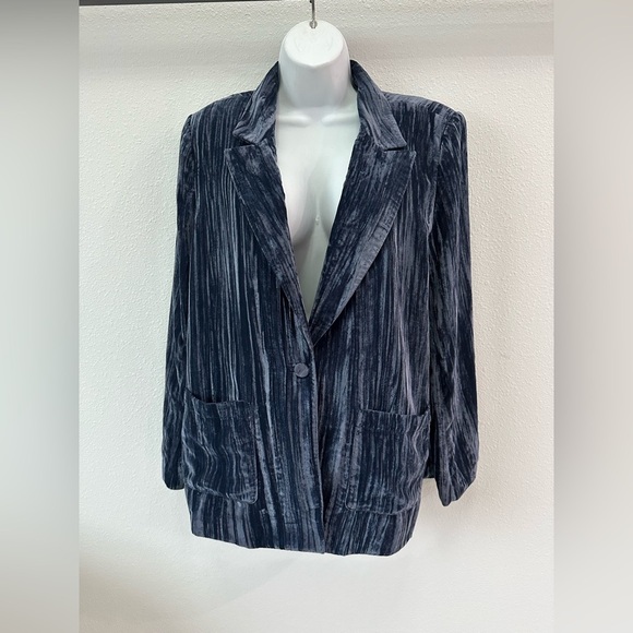 Treasure & Bond Women's Striped Velvet Blazer in Dark Gray - Picture 1 of 7